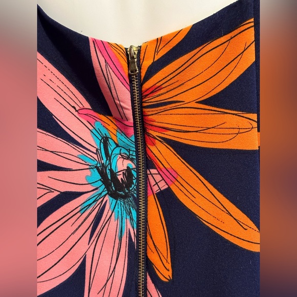 Julian Taylor Blue Floral Dress Cut Out Bow & Back Gold Zipper In Back SZ 12 - Picture 4 of 13